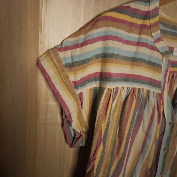 Lou & Grey For Loft Linen Blend Striped Button Front Top Small - Picture 3 of 5